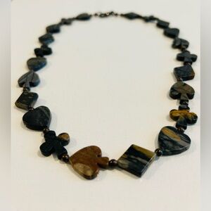 Elegant Black and Brown Natural Picasso Stone Beaded Necklace